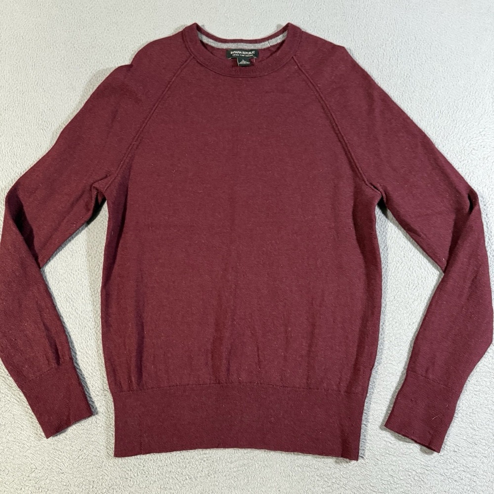 BANANA REPUBLIC Mens Extra Fine‎ Merino Wool Burgundy/Red Sweater V Neck SIZE LG